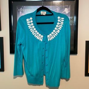 Kate Spade Blue 3/4 sleeve embellished sweater